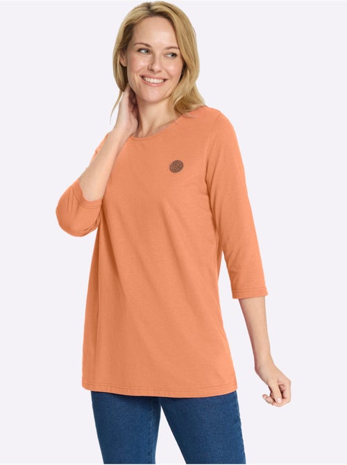 T-shirt long avec empiècement décoratif et manches 3/4 - taille standard - moda vilona - Kiabi T-shirt long avec empiècement décoratif et manches 3/4 - taille standard - moda vilona - Kiabi