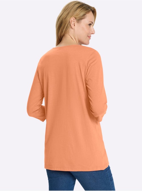 T-shirt long avec empiècement décoratif et manches 3/4 - taille standard - moda vilona - Kiabi T-shirt long avec empiècement décoratif et manches 3/4 - taille standard - moda vilona - Kiabi