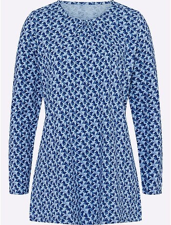 T-shirt long à encolure ronde froncée avec imprimé floral - taille standard - moda vilona