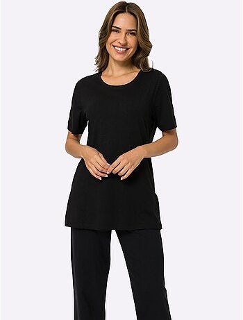 T-shirt long avec encolure ronde et fentes latérales - Taille standard - Moda Vilona
