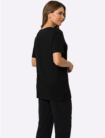 T-shirt long avec encolure ronde et fentes latérales - Taille standard - Moda Vilona