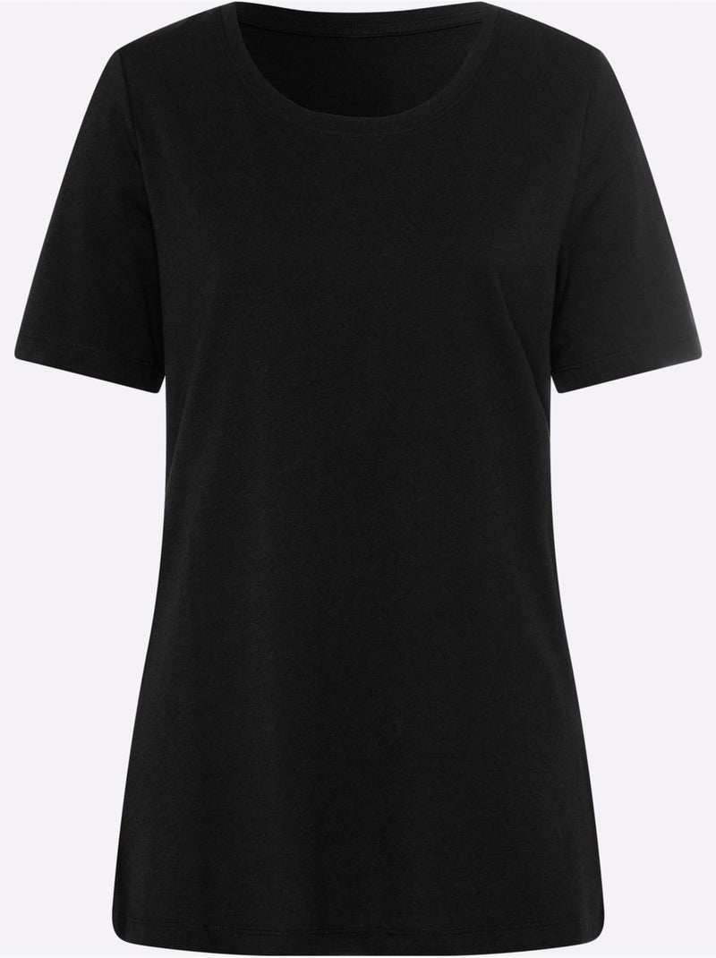T-shirt long avec encolure ronde et fentes latérales - Taille standard - Moda Vilona Noir - Kiabi