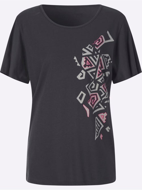 T-shirt long avec encolure ronde et imprimé ethnique - Taille standard - Moda Vilona - Kiabi