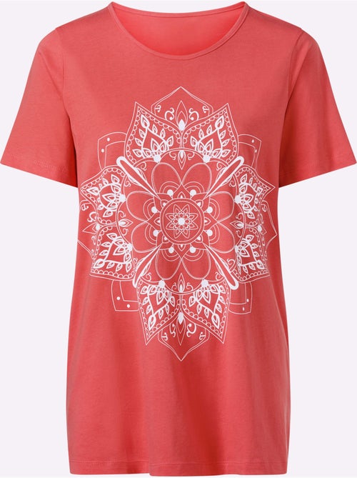 T-shirt long avec encolure ronde et imprimé mandala - Taille standard - Moda Vilona - Kiabi T-shirt long avec encolure ronde et imprimé mandala - Taille standard - Moda Vilona - Kiabi