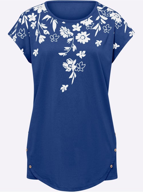 T-shirt long avec encolure ronde et mancherons à motifs floraux - Taille standard - Moda Vilona - Kiabi T-shirt long avec encolure ronde et mancherons à motifs floraux - Taille standard - Moda Vilona - Kiabi