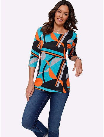 T-shirt long avec imprimé graphique et manches 3/4 - Taille standard - Moda Vilona
