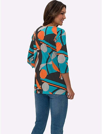 T-shirt long avec imprimé graphique et manches 3/4 - Taille standard - Moda Vilona