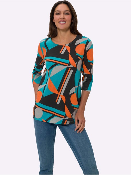 T-shirt long avec imprimé graphique et manches 3/4 - Taille standard - Moda Vilona - Kiabi T-shirt long avec imprimé graphique et manches 3/4 - Taille standard - Moda Vilona - Kiabi