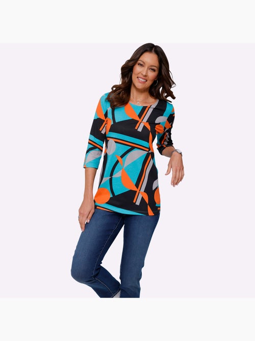 T-shirt long avec imprimé graphique et manches 3/4 - Taille standard - Moda Vilona - Kiabi T-shirt long avec imprimé graphique et manches 3/4 - Taille standard - Moda Vilona - Kiabi