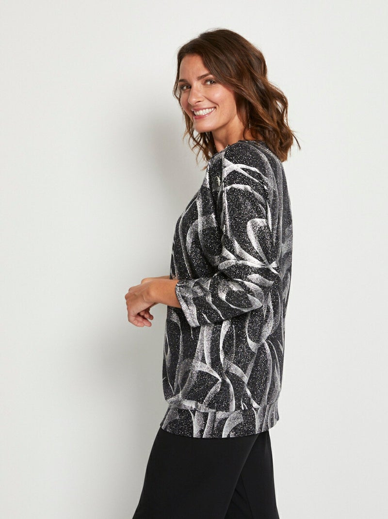 T-shirt long blousant maille pailletée Noir Argenté - Kiabi