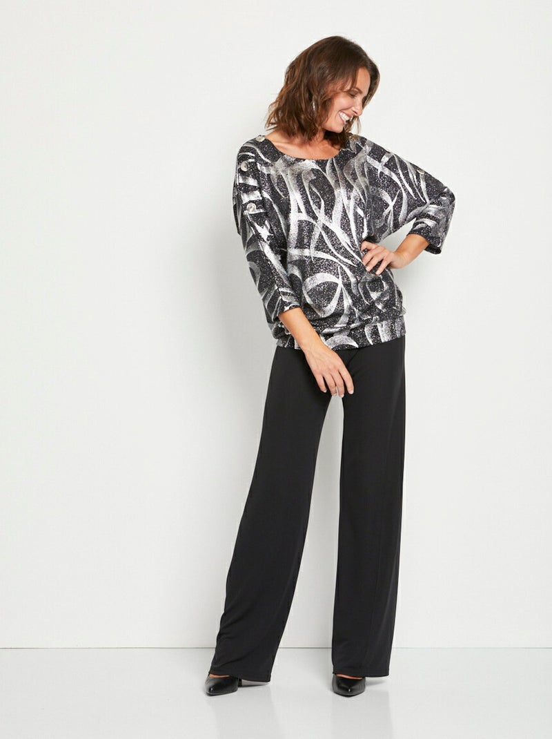 T-shirt long blousant maille pailletée Noir Argenté - Kiabi