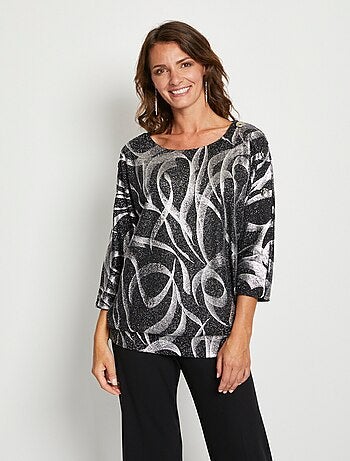 T-shirt long blousant maille pailletée