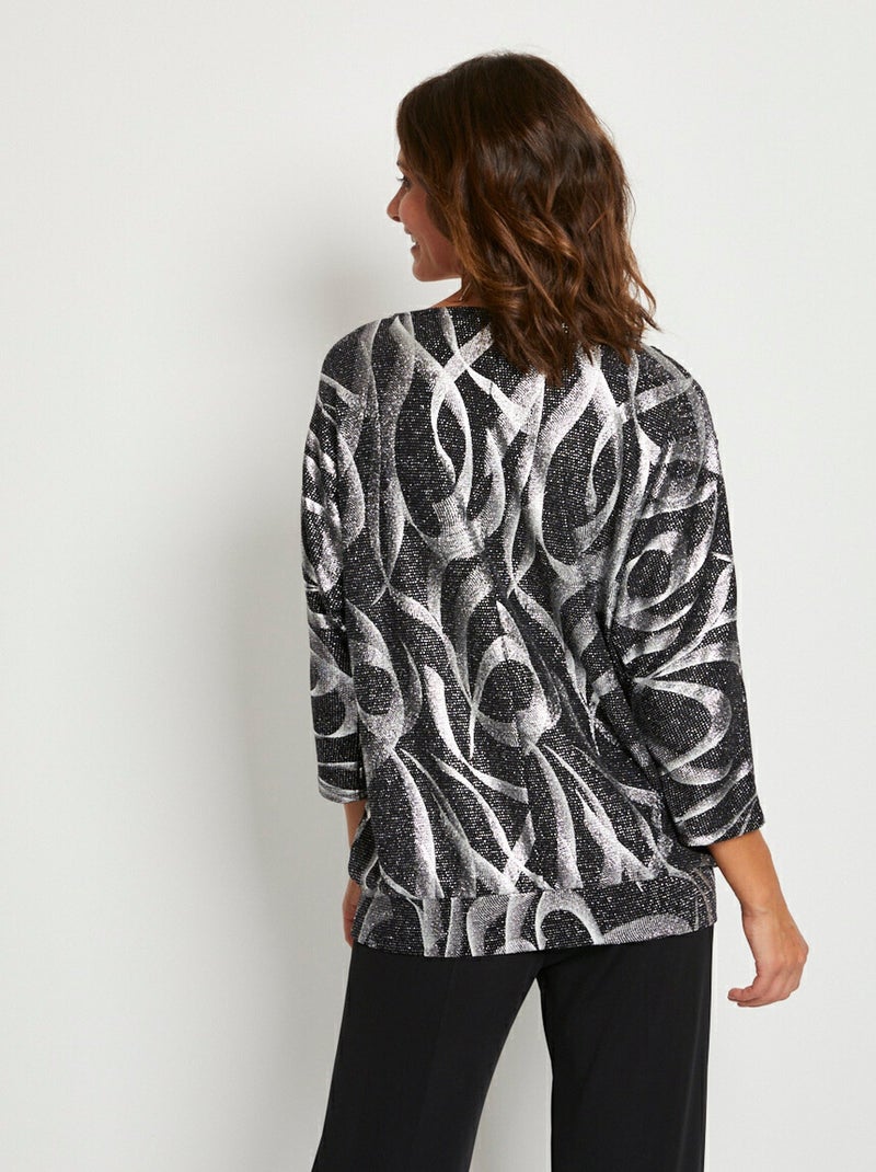 T-shirt long blousant maille pailletée Noir - Kiabi