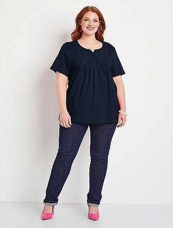 T-shirt long boutonné broderie anglaise