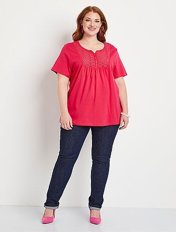 T-shirt long boutonné broderie anglaise