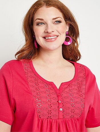 T-shirt long boutonné broderie anglaise