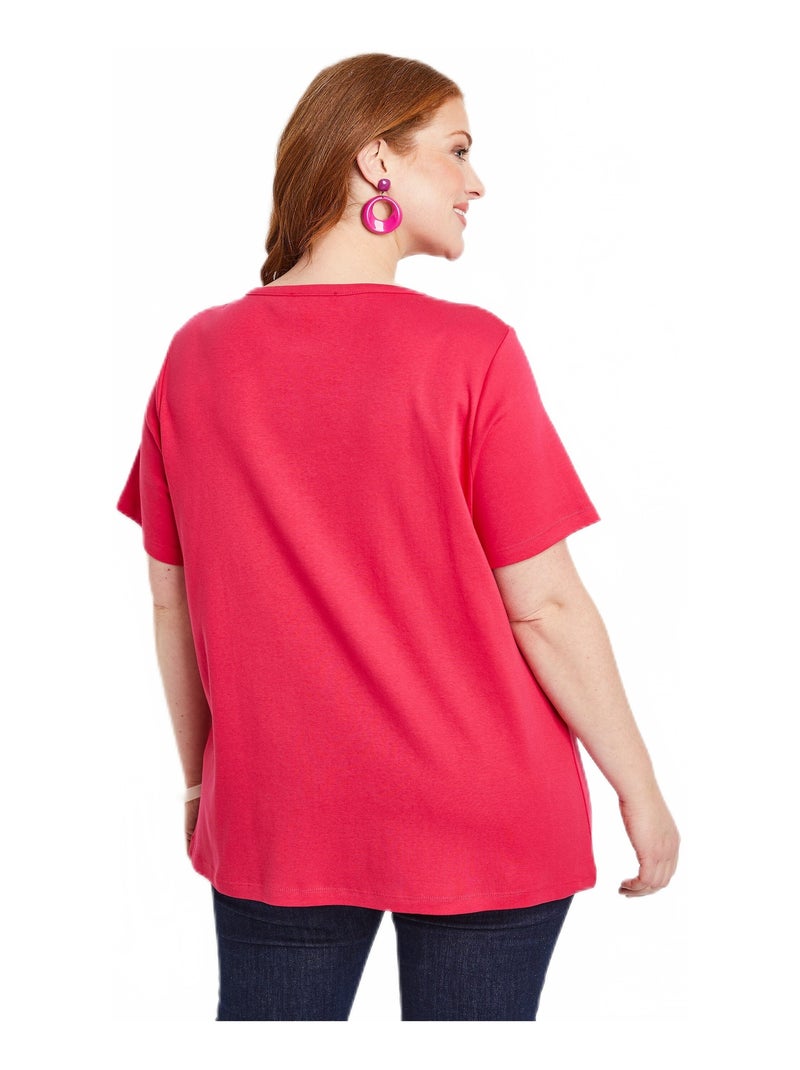 T-shirt long boutonné broderie anglaise Rose - Kiabi