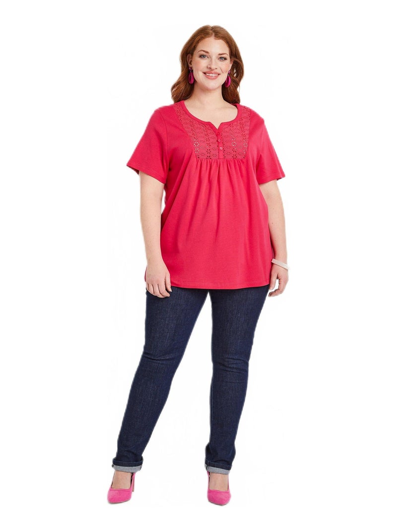 T-shirt long boutonné broderie anglaise Vert - Kiabi