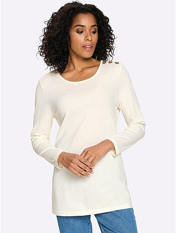 T-shirt long boutons imitation bois - taille standard - moda vilona
