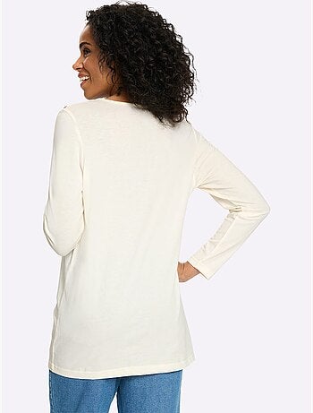 T-shirt long boutons imitation bois - taille standard - moda vilona