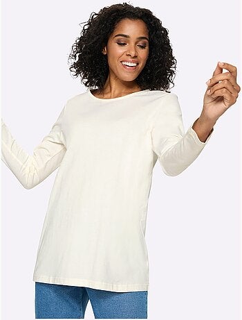 T-shirt long boutons imitation bois - taille standard - moda vilona