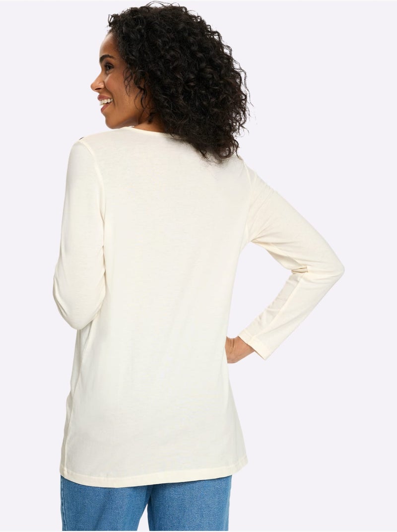 T-shirt long boutons imitation bois - taille standard - moda vilona Ivoire - Kiabi