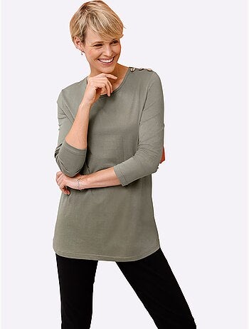 T-shirt long boutons imitation bois - taille standard - moda vilona