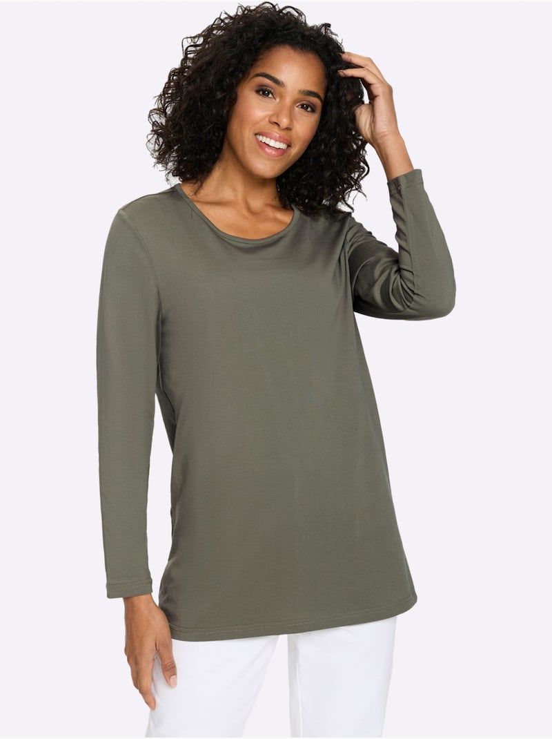 T-shirt long boutons imitation bois - taille standard - moda vilona Kaki - Kiabi