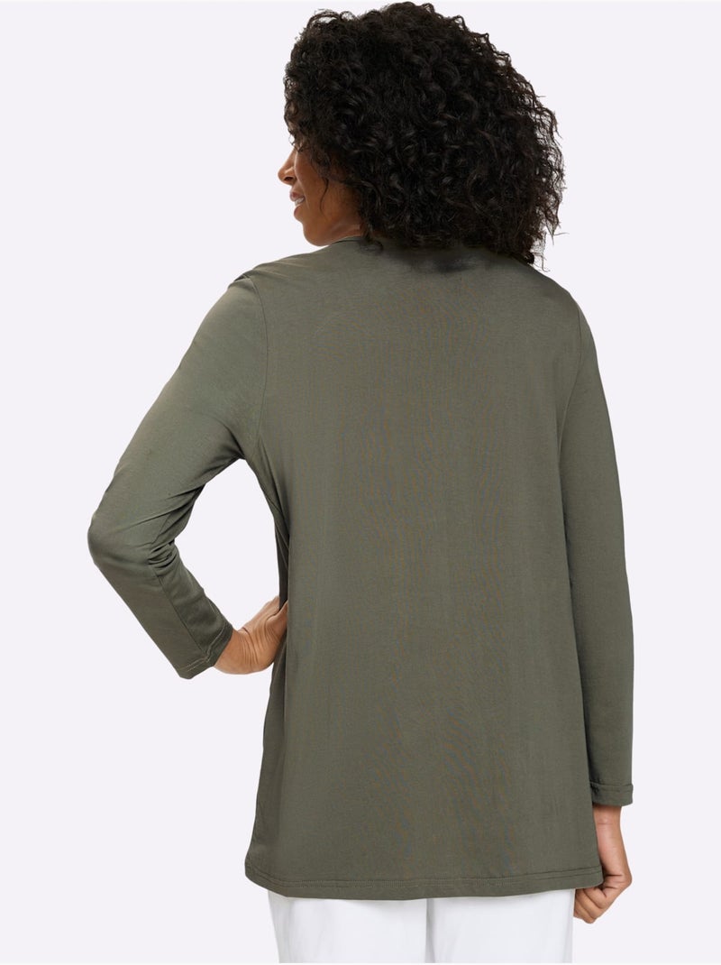 T-shirt long boutons imitation bois - taille standard - moda vilona Kaki - Kiabi