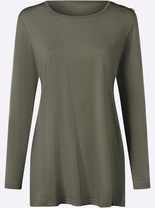 T-shirt long boutons imitation bois - taille standard - moda vilona - Kiabi