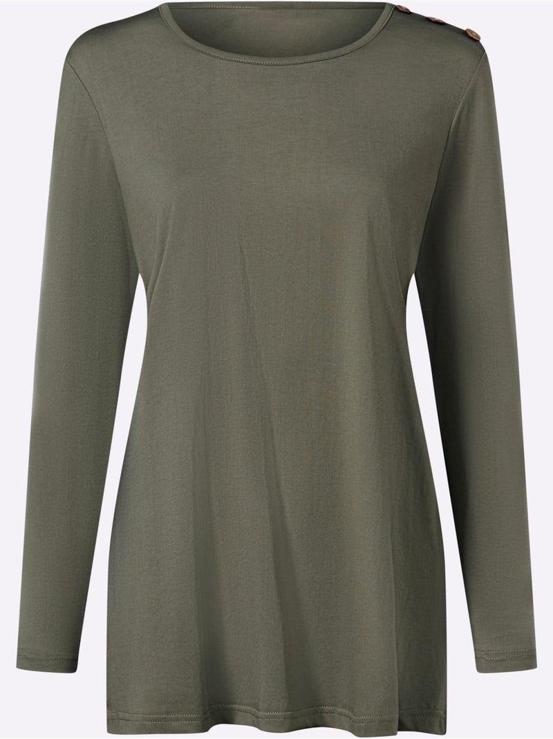 T-shirt long boutons imitation bois - taille standard - moda vilona Kaki - Kiabi