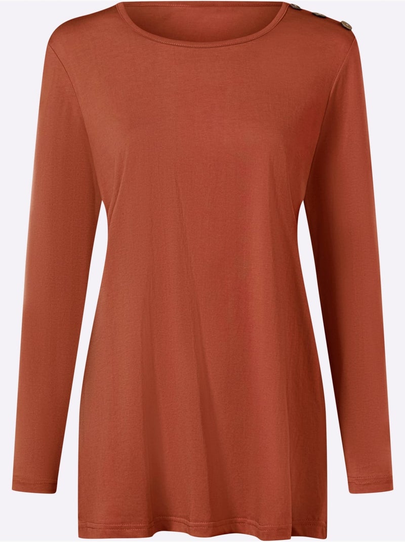 T-shirt long boutons imitation bois - taille standard - moda vilona Orange/Rouge - Kiabi