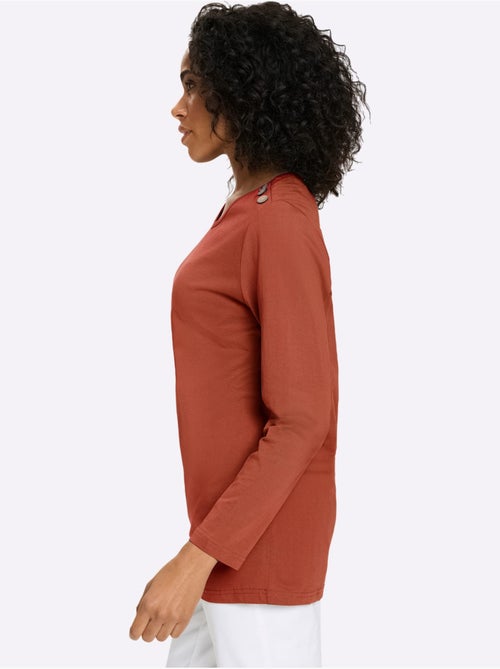 T-shirt long boutons imitation bois - taille standard - moda vilona - Kiabi