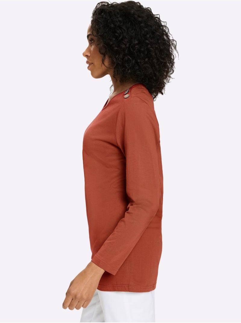 T-shirt long boutons imitation bois - taille standard - moda vilona Orange/Rouge - Kiabi