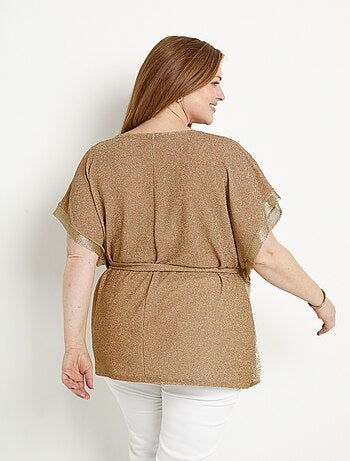 T-shirt long brillant doré manches chauve-souris