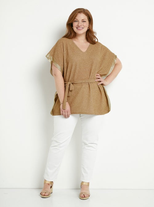 T-shirt long brillant doré manches chauve-souris - Kiabi