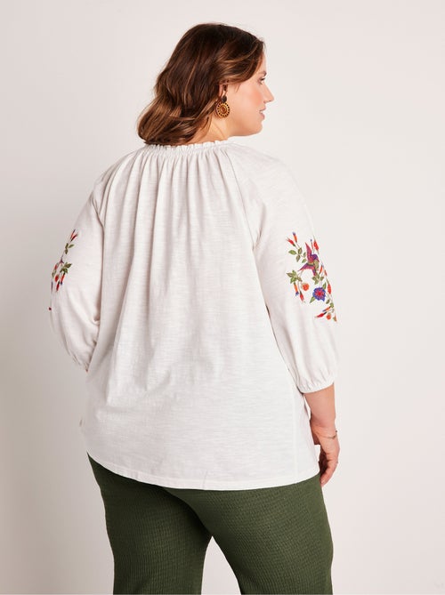 T-shirt long brodé manches 3/4 - Kiabi