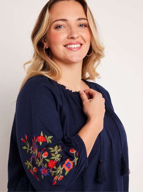 T-shirt long brodé manches 3/4 - Kiabi