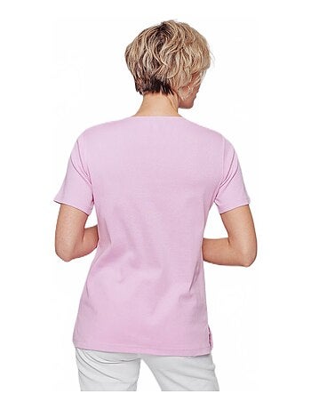 T-shirt long broderie placée fleurs