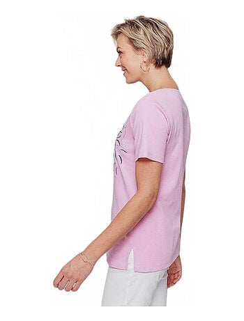 T-shirt long broderie placée fleurs