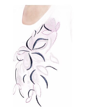 T-shirt long broderie placée fleurs