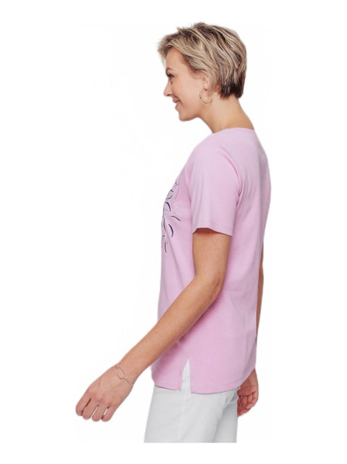 T-shirt long broderie placée fleurs - Kiabi