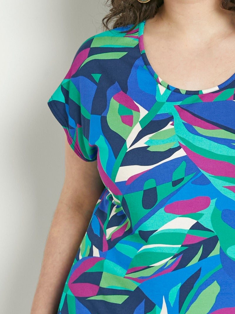T-shirt long col rond uni ou imprimé manches courtes Multicolore - Kiabi