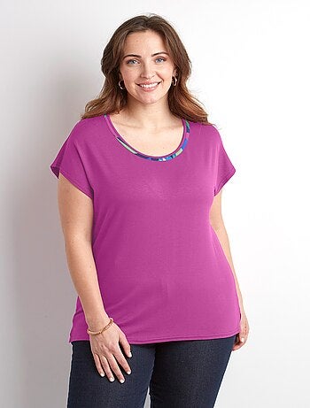 T-shirt long col rond uni ou imprimé manches courtes
