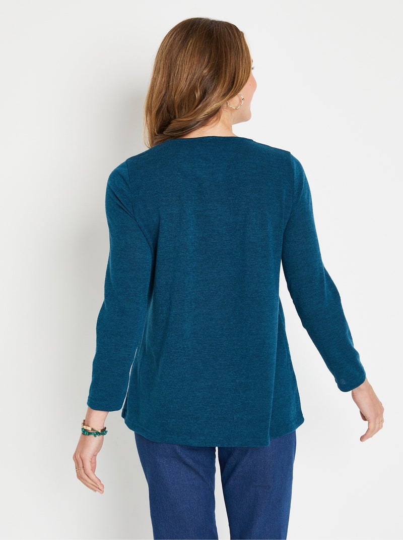 T-shirt long col V évasé manches longues Bleu canard - Kiabi