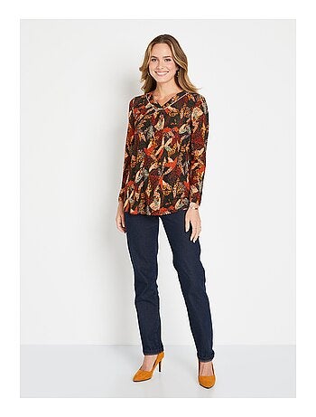 T-shirt long col V évasé manches longues