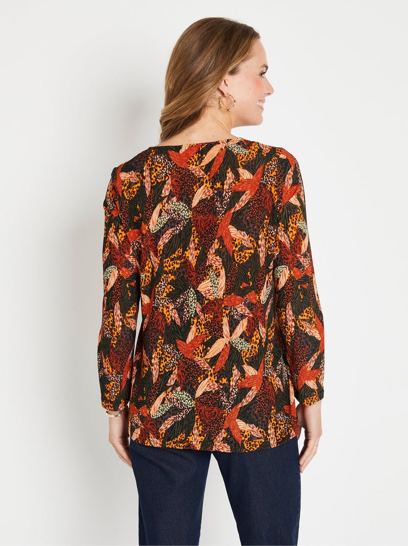 T-shirt long col V évasé manches longues Multicolore - Kiabi