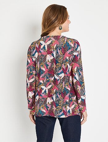 T-shirt long col V évasé manches longues