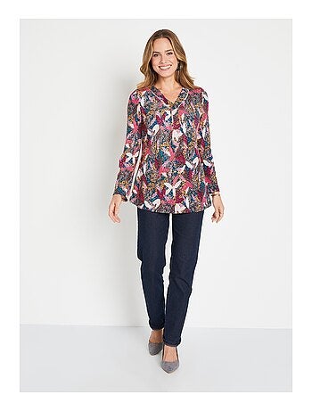 T-shirt long col V évasé manches longues