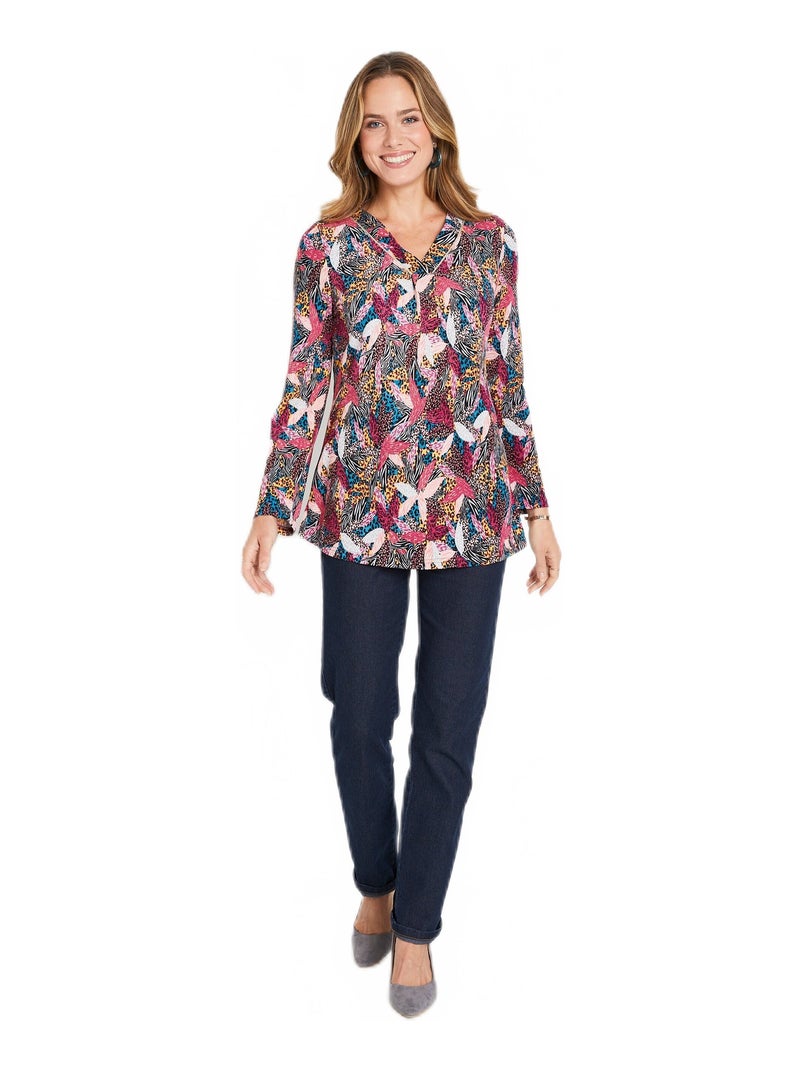 T-shirt long col V évasé manches longues Violet foncé - Kiabi